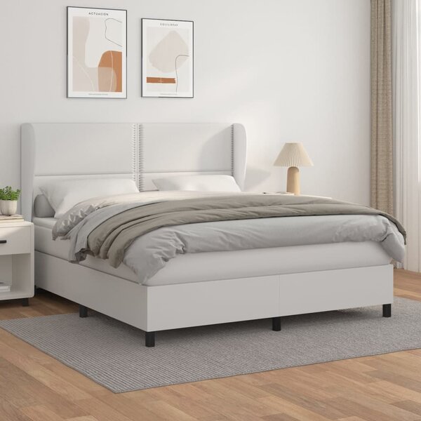 VidaXL Κρεβάτι Boxspring με Στρώμα Λευκό 160x200εκ.από Συνθετικό Δέρμα