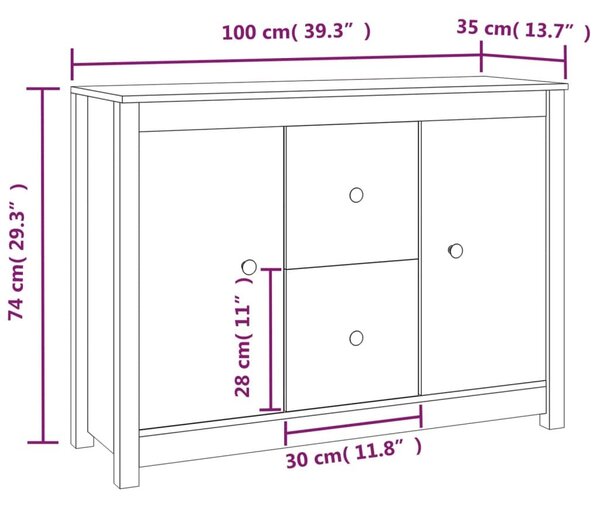 Μπουφές Καφέ Μελί 100x35x74 εκ. από Μασίφ Ξύλο Πεύκου - Καφέ