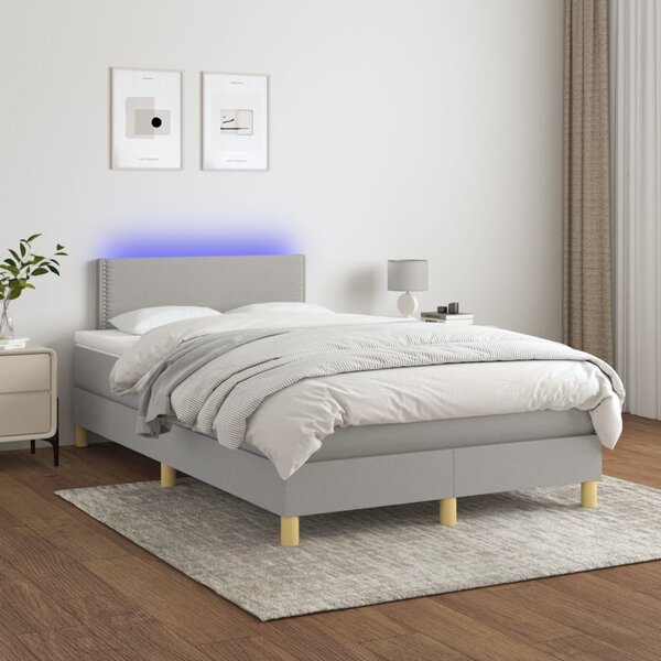 VidaXL Κρεβάτι Boxspring με Στρώμα & LED Αν.Γκρι 120x200 εκ Υφασμάτινο