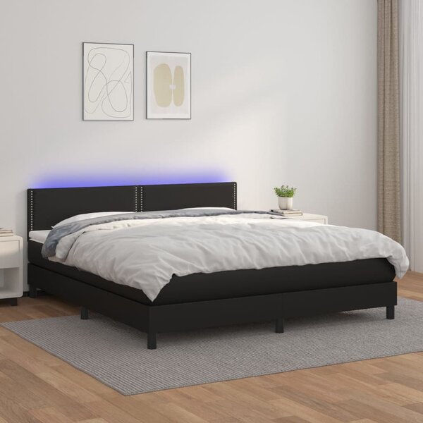 VidaXL Κρεβάτι Boxspring με Στρώμα & LED Μαύρο 180x200 εκ. Συνθ. Δέρμα