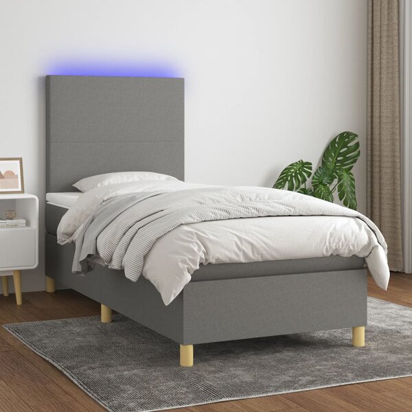 VidaXL Κρεβάτι Boxspring με Στρώμα & LED Σκ.Γκρι 100x200 εκ Υφασμάτινο