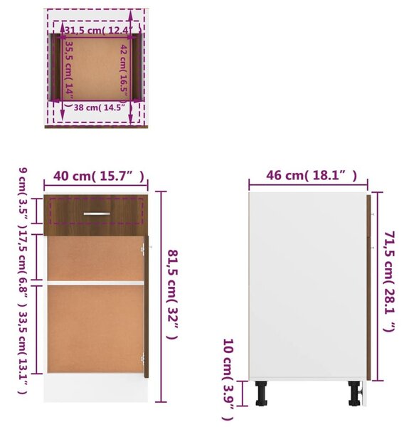 Έπιπλο Με Συρτάρι Καφέ Δρυς 40 x 46 x 81,5 εκ. Επεξεργ. Ξύλο - Καφέ