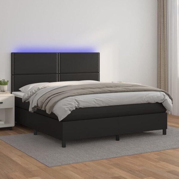 VidaXL Κρεβάτι Boxspring με Στρώμα & LED Μαύρο 160x200 εκ. Συνθ. Δέρμα