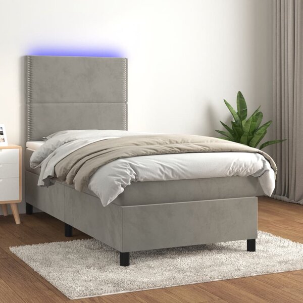 VidaXL Κρεβάτι Boxspring με Στρώμα & LED Αν.Γκρι 90x190 εκ. Βελούδινο