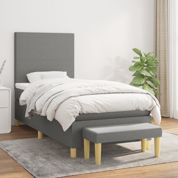 VidaXL Κρεβάτι Boxspring με Στρώμα Σκούρο Γκρι 90x190 εκ. Υφασμάτινο