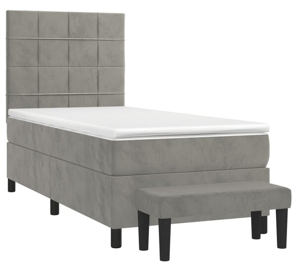 VidaXL Κρεβάτι Boxspring με Στρώμα Ανοιχτό Γκρι 100x200 εκ. Βελούδινο