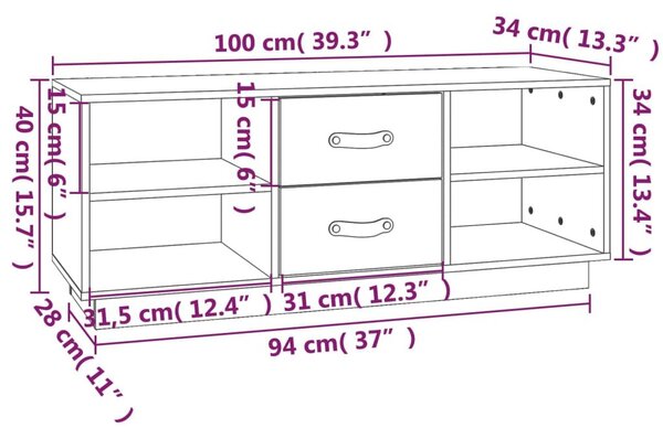 Έπιπλο Τηλεόρασης Λευκό 100 x 34 x 40 εκ. από Μασίφ Ξύλο Πεύκου - Λευκό