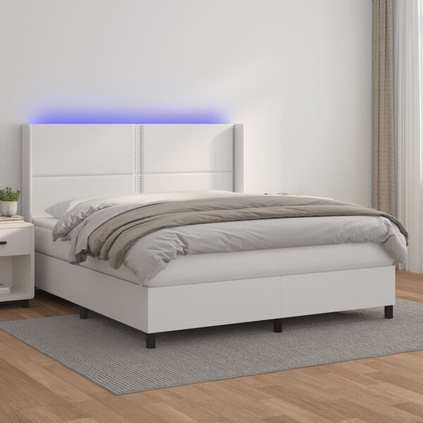 VidaXL Κρεβάτι Boxspring με Στρώμα & LED Λευκό 160x200 εκ. Συνθ. Δέρμα