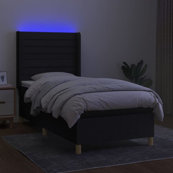 VidaXL Κρεβάτι Boxspring με Στρώμα & LED Μαύρο 100x200 εκ. Υφασμάτινο