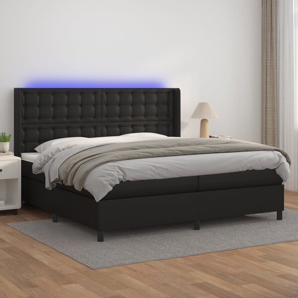 VidaXL Κρεβάτι Boxspring με Στρώμα & LED Μαύρο 200x200 εκ. Συνθ. Δέρμα