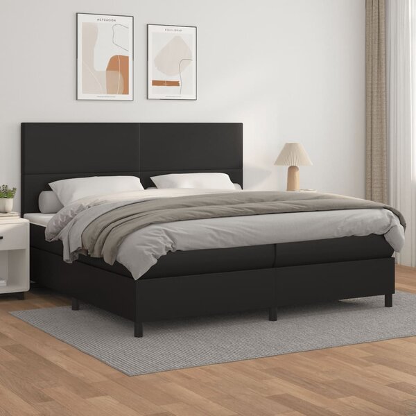 VidaXL Κρεβάτι Boxspring με Στρώμα Μαύρο 200x200 εκ. Συνθετικό Δέρμα