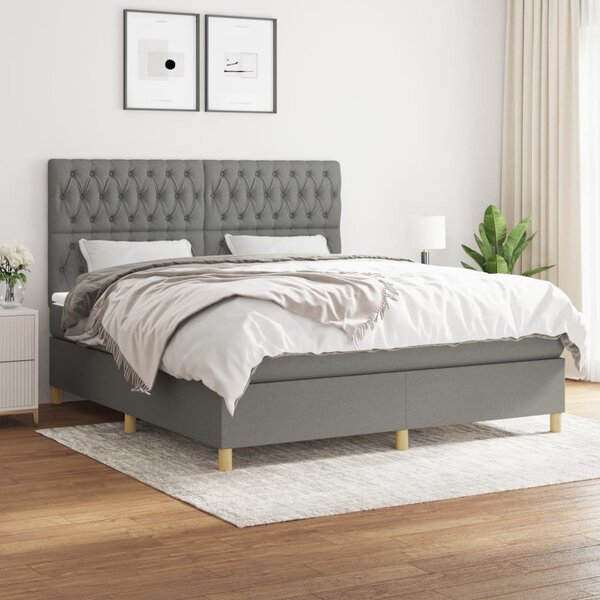 VidaXL Κρεβάτι Boxspring με Στρώμα Σκούρο Γκρι 180x200 εκ Υφασμάτιν