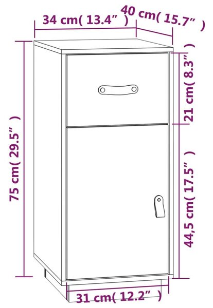 Ντουλάπι Μαύρο 34 x 40 x 75 εκ. από Μασίφ Ξύλο Πεύκου - Μαύρο