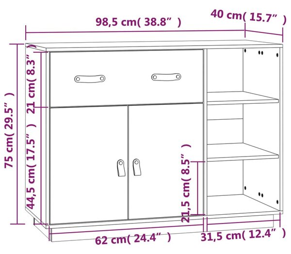 Ντουλάπι Καφέ Μελί 98,5x40x75 εκ. από Μασίφ Ξύλο Πεύκου - Καφέ