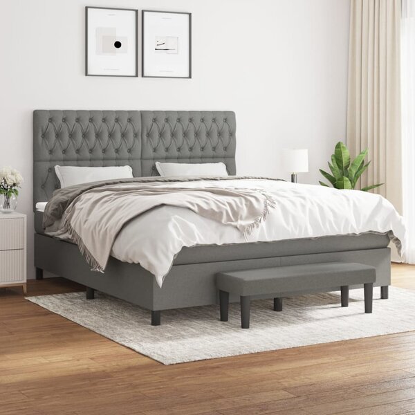 VidaXL Κρεβάτι Boxspring με Στρώμα Σκούρο Γκρι 180x200 εκ Υφασμάτιν