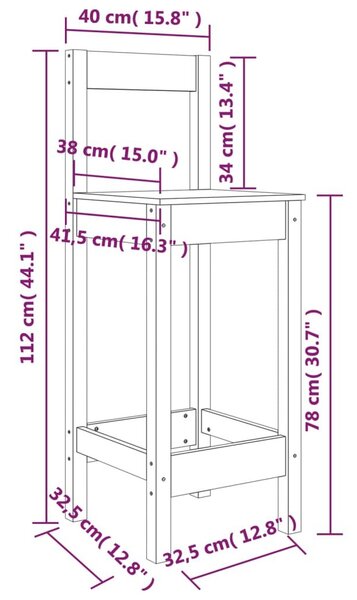 Καρέκλες Μπαρ 2 τεμ. Καφέ Μελί 40x41,5x112 εκ Μασίφ Ξύλο Πεύκου - Καφέ