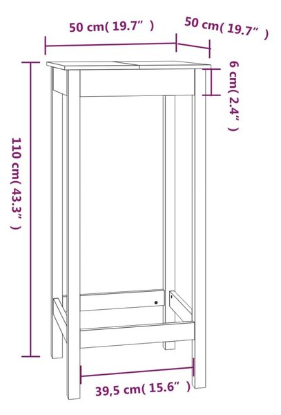 Τραπέζι Μπαρ μαύρος 50x50x110 εκ. από Μασίφ Ξύλο Πεύκου - Μαύρο