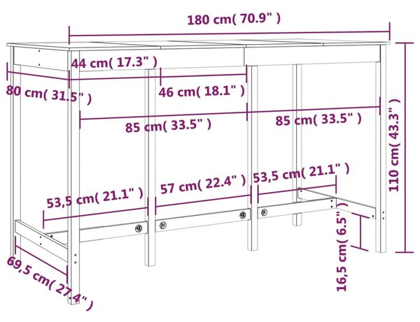 Τραπέζι Μπαρ Λευκό 180 x 80 x 110 εκ. από Μασίφ Ξύλο Πεύκου - Λευκό