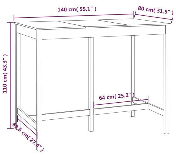 Τραπέζι Μπαρ Λευκό 140 x 80 x 110 εκ. από Μασίφ Ξύλο Πεύκου - Λευκό