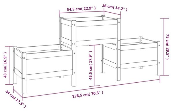 Ζαρντινιέρα Μαύρη 178,5 x 44 x 75 εκ. από Μασίφ Ξύλο Πεύκου - Μαύρο