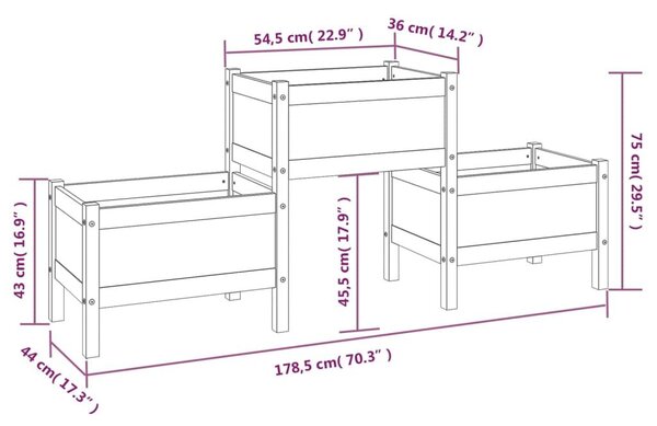 Ζαρντινιέρα 178,5 x 44 x 75 εκ. από Μασίφ Ξύλο Πεύκου - Καφέ