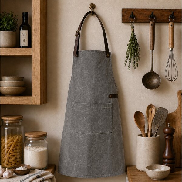 Ποδιά Λαιμού από Καμβά Doxx Amsterdam Washed Canvas Apron με ρυθμιζόμενα λουράκια και διαστάσεις 82x66cm - Grey