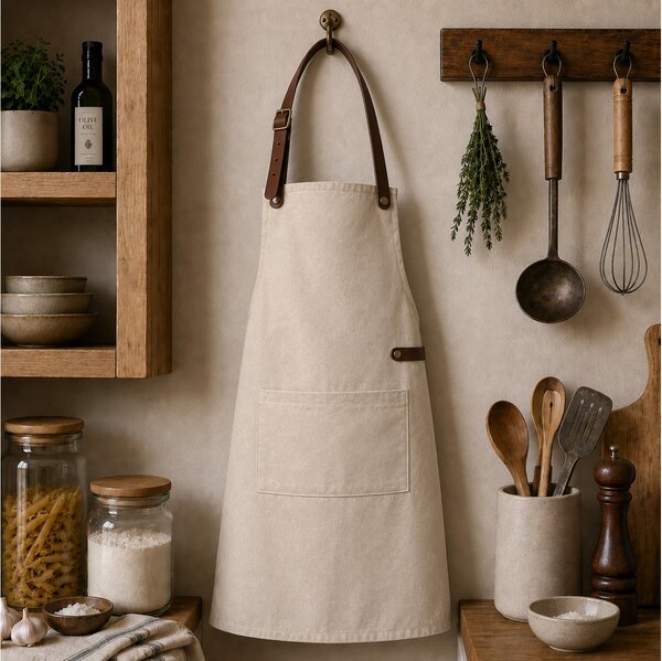 Ποδιά Λαιμού από Καμβά Doxx Amsterdam Washed Canvas Apron με ρυθμιζόμενα λουράκια και διαστάσεις 82x66cm - Beige