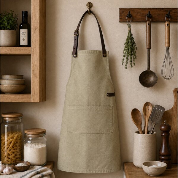 Ποδιά Λαιμού από Καμβά Doxx Amsterdam Washed Canvas Apron με ρυθμιζόμενα λουράκια και διαστάσεις 82x66cm - Green