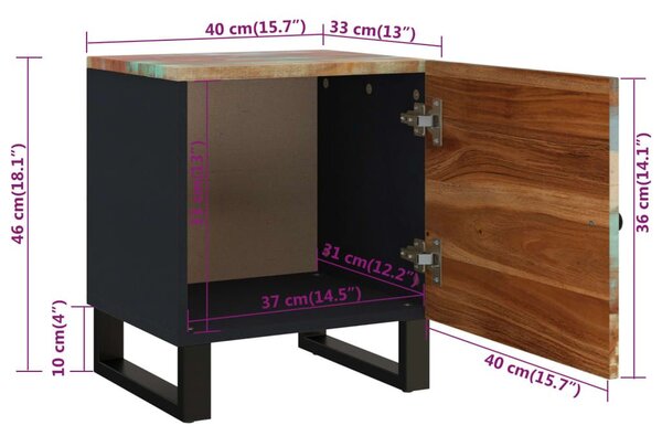 Κομοδίνο 40 x 33 x 46 εκ. από Μασίφ Ανακυκλωμένο Ξύλο - Μαύρο