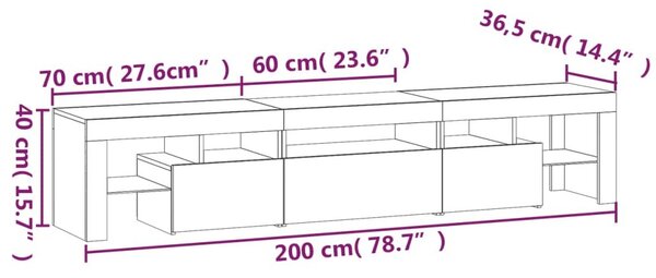 Έπιπλο Τηλεόρασης με LED Μαύρο 200x36,5x40 εκ. - Μαύρο