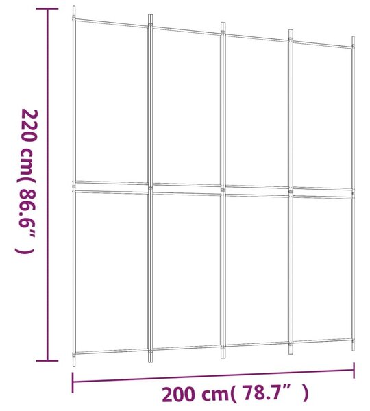 Διαχωριστικό Δωματίου με 4 Πάνελ Μαύρο 200 x 220 εκ. Υφασμάτινο - Μαύρο