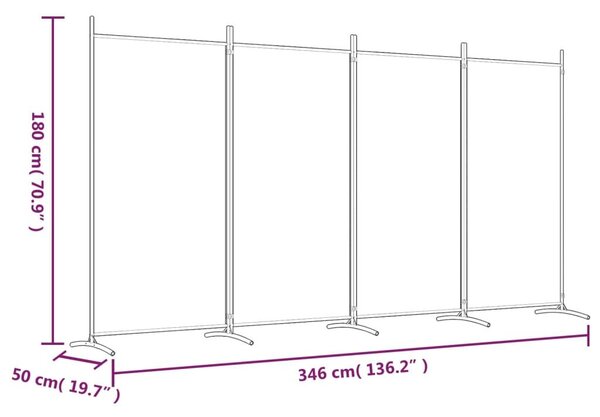 Διαχωριστικό Δωματίου με 4 Πάνελ Καφέ 346 x 180 εκ. από Ύφασμα - Καφέ