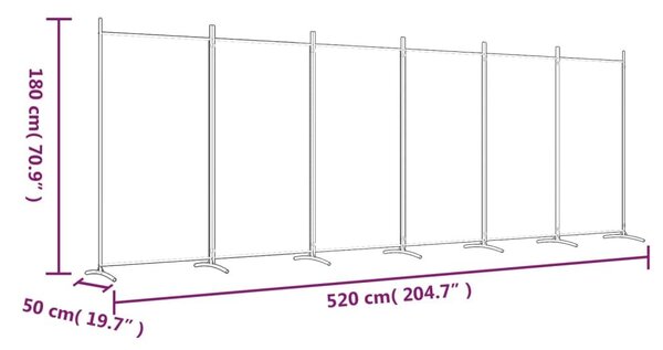 Διαχωριστικό Δωματίου με 6 Πάνελ Μαύρο 520x180 εκ. από Ύφασμα - Μαύρο