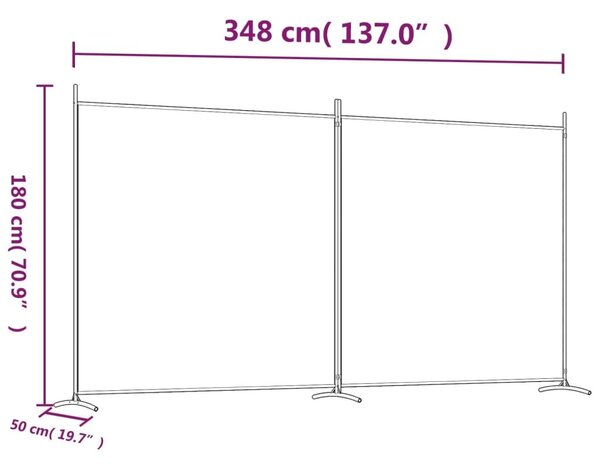 Διαχωριστικό Δωματίου με 2 Πάνελ Λευκό 348 x 180 εκ. από Ύφασμα - Λευκό