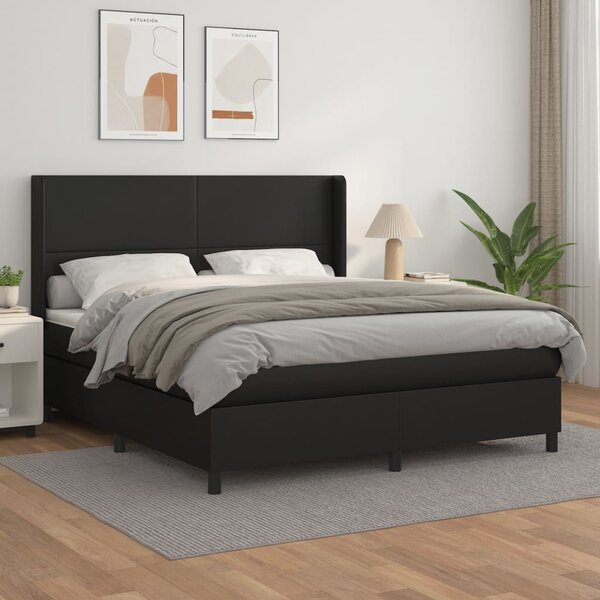 VidaXL Κρεβάτι Boxspring με Στρώμα Μαύρο 180x200εκ.από Συνθετικό Δέρμα