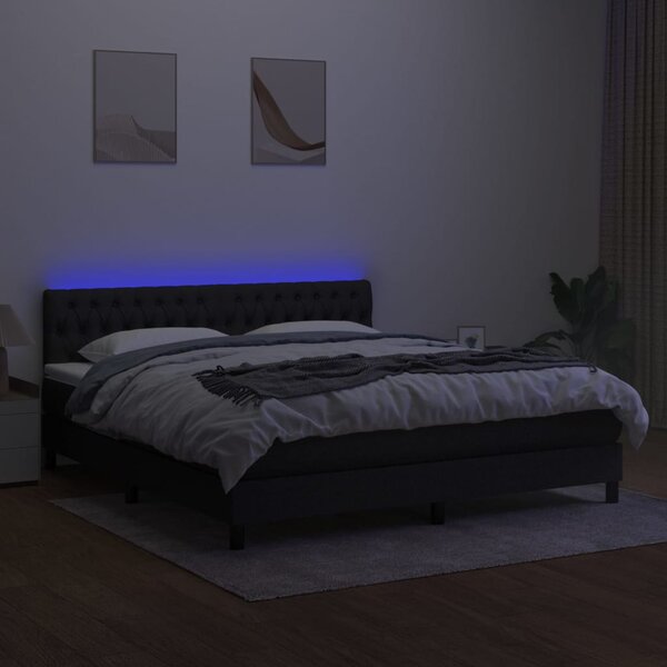 VidaXL Κρεβάτι Boxspring με Στρώμα & LED Μαύρο 160x200 εκ. Υφασμάτινο