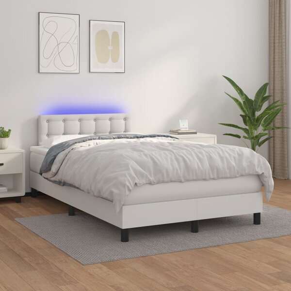 VidaXL Κρεβάτι Boxspring με Στρώμα & LED Λευκό 120x200 εκ. Συνθ. Δέρμα