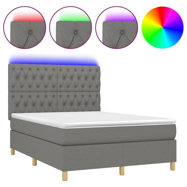 VidaXL Κρεβάτι Boxspring με Στρώμα & LED Σκ.Γκρι 140x200 εκ Υφασμάτινο