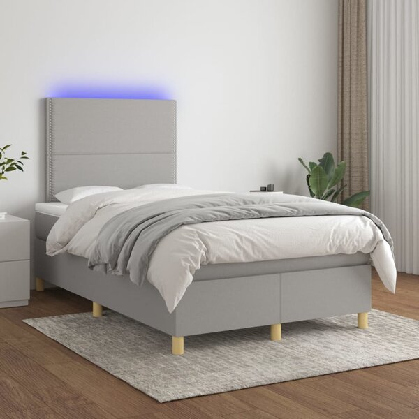 VidaXL Κρεβάτι Boxspring με Στρώμα & LED Αν.Γκρι 120x200 εκ Υφασμάτινο