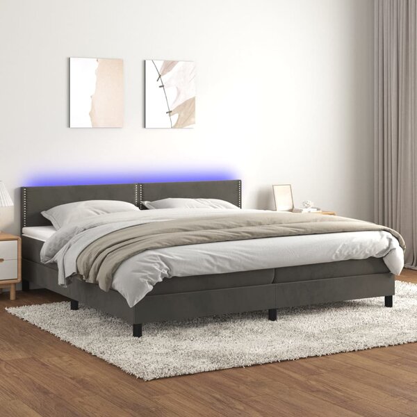 VidaXL Κρεβάτι Boxspring με Στρώμα & LED Σκ. Γκρι 200x200εκ. Βελούδινο