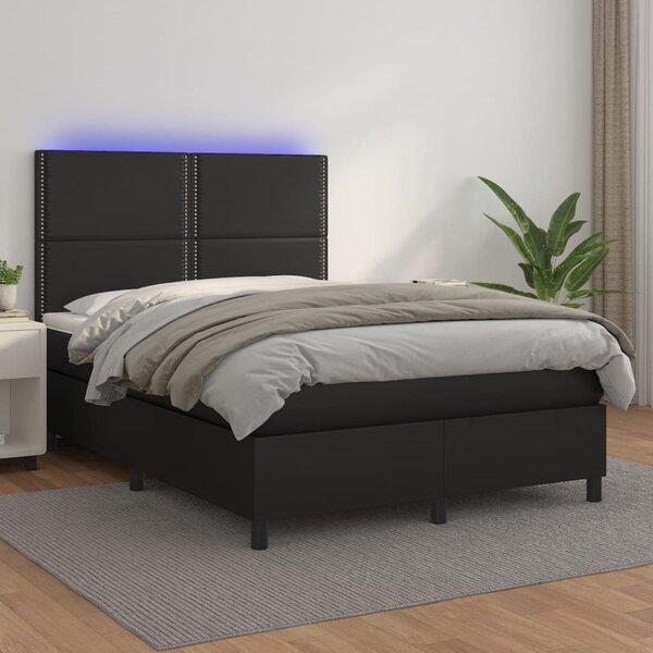 VidaXL Κρεβάτι Boxspring με Στρώμα & LED Μαύρο 140x190 εκ. Συνθ. Δέρμα