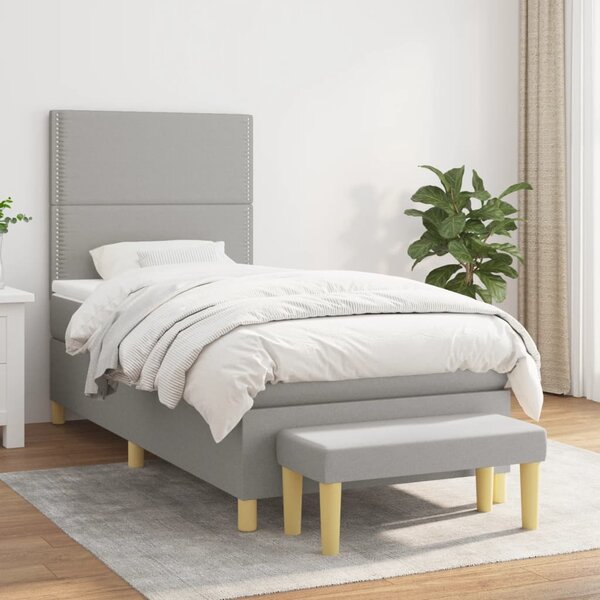 VidaXL Κρεβάτι Boxspring με Στρώμα Ανοιχτό Γκρι 90x190 εκ. Υφασμάτινο