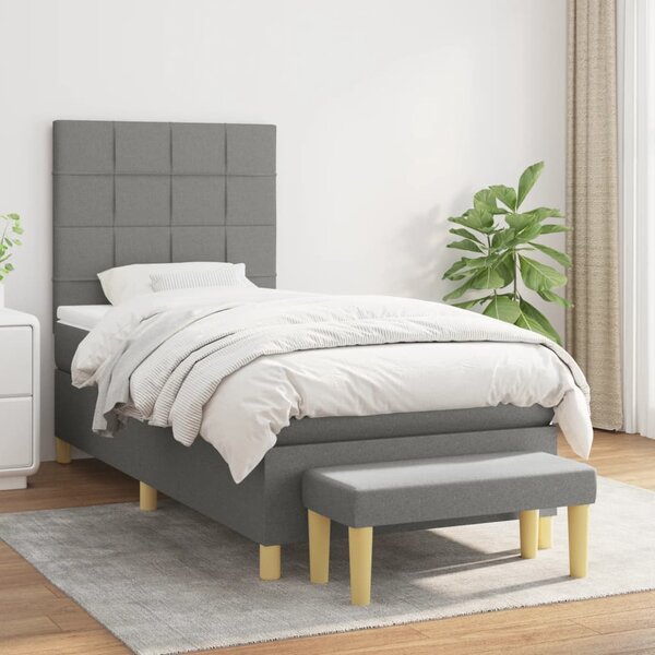 VidaXL Κρεβάτι Boxspring με Στρώμα Σκούρο Γκρι 90x190 εκ. Υφασμάτινο