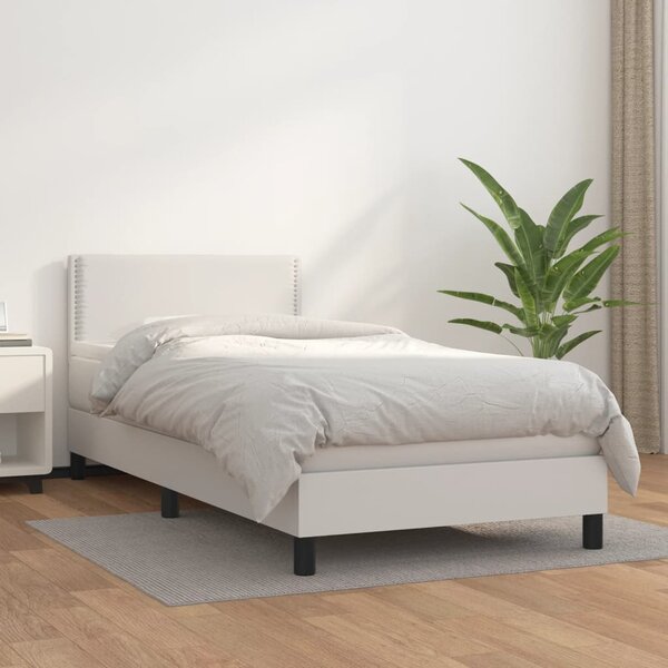 VidaXL Κρεβάτι Boxspring με Στρώμα Λευκό 90x200εκ. από Συνθετικό Δέρμα