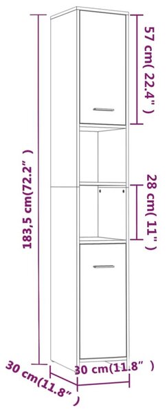 Ντουλάπι Μπάνιου Καπνιστή Δρυς 30x30x183,5 εκ. Επεξεργ. Ξύλο - Καφέ