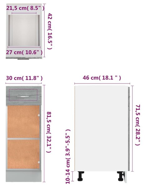 Έπιπλο Με Συρτάρι Γκρι Sonoma 30x46x81,5 εκ. Επεξεργασμένο Ξύλο - Γκρι