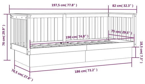 Καναπές Κρεβάτι 75x190 εκ. από Μασίφ Ξύλο Πεύκου - Καφέ