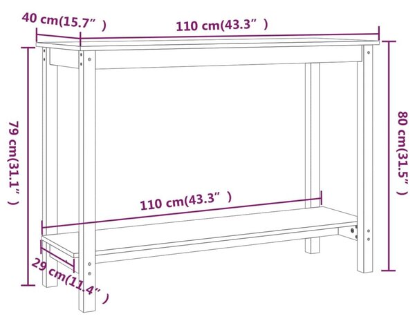 Τραπέζι Κονσόλα Λευκό 110 x 40 x 80 εκ. από Μασίφ Ξύλο Πεύκου - Λευκό