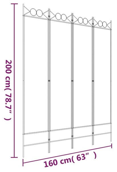Διαχωριστικό Δωματίου με 4 Πάνελ Λευκό 160x200 εκ. από Ύφασμα - Λευκό