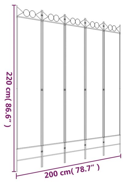 Διαχωριστικό Δωματίου με 5 Πάνελ Λευκό 200x220 εκ. από Ύφασμα - Λευκό